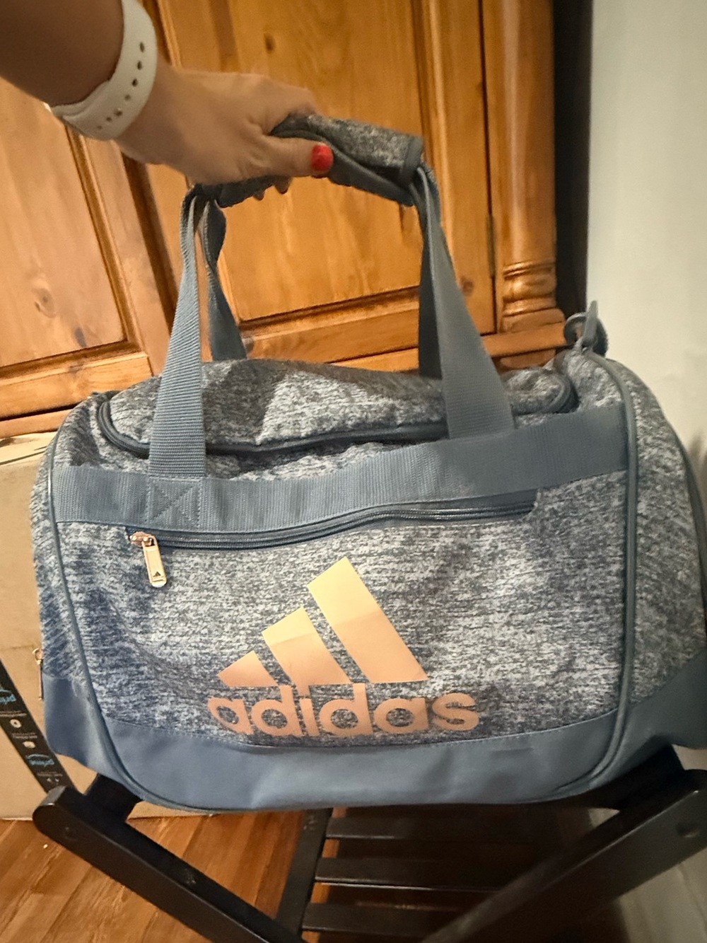 Adidas Defender Gray Duffel Bag with Rose Gold Accents